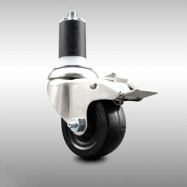 3 Inch 316SS Hard Rubber Swivel 1-5/8 Inch Expanding Stem Caster Lock Brake SCC